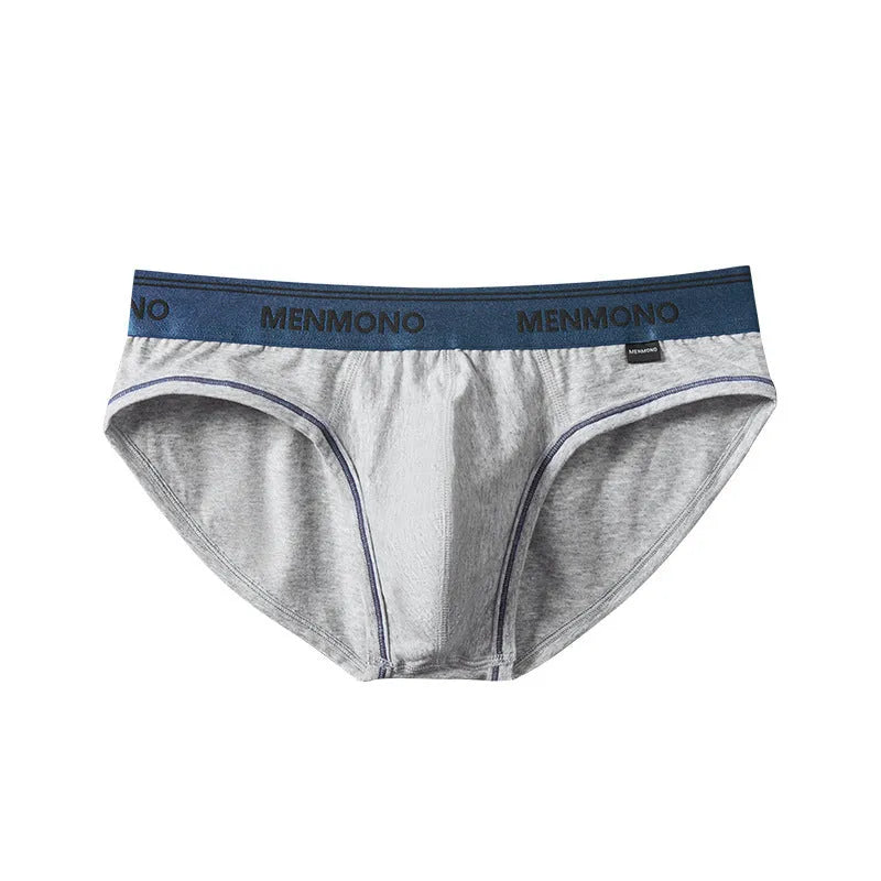 Men's low-waist cotton briefs in solid colours with a briefs style, showing breathable fabric and low-waist design.