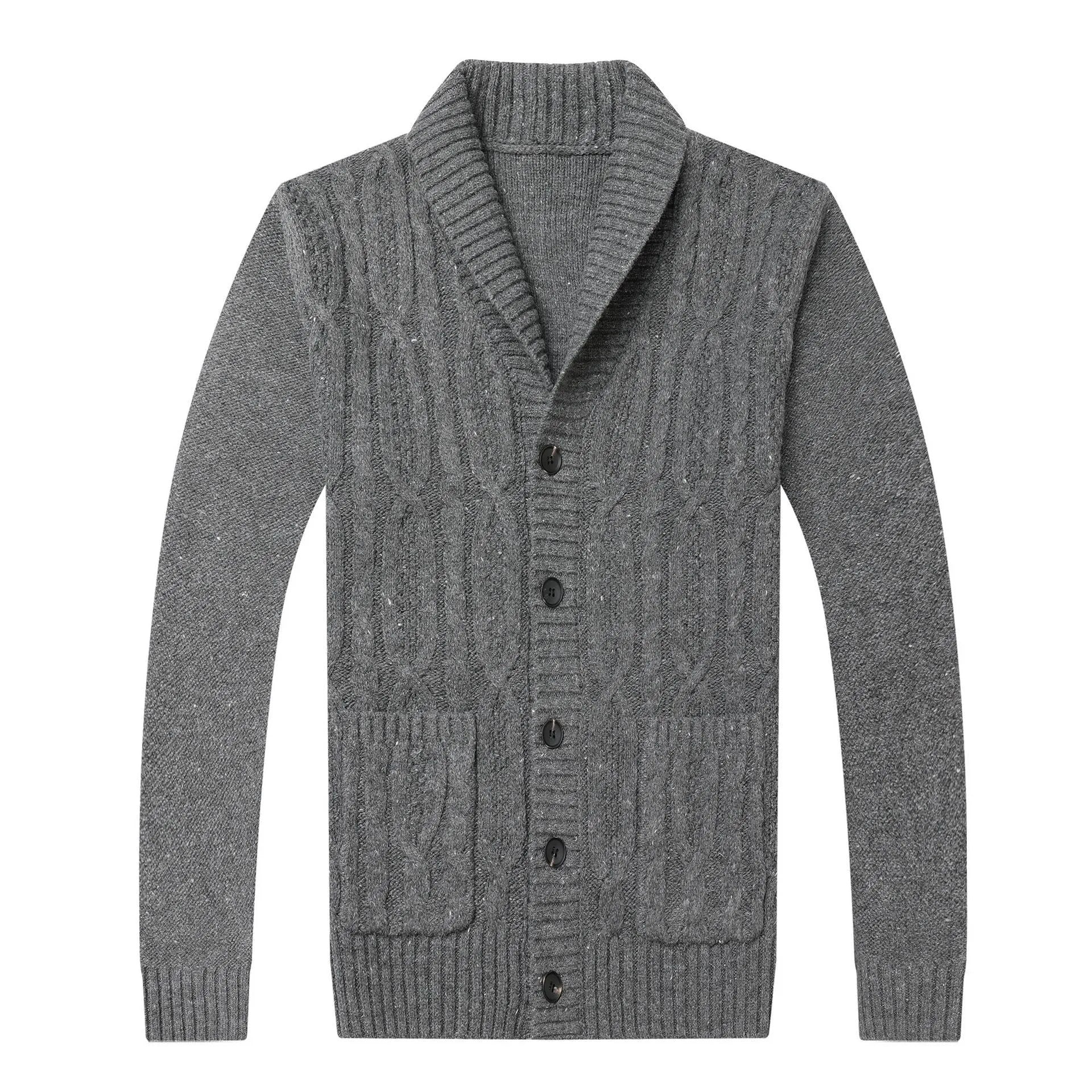 Men's Korean style jacquard knitted jacket straight cut cardigan thickening fabric autumn winter wear