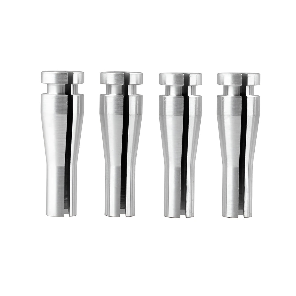 Four silver aluminium auto parts for Ford F-Series cab latch cable repair.