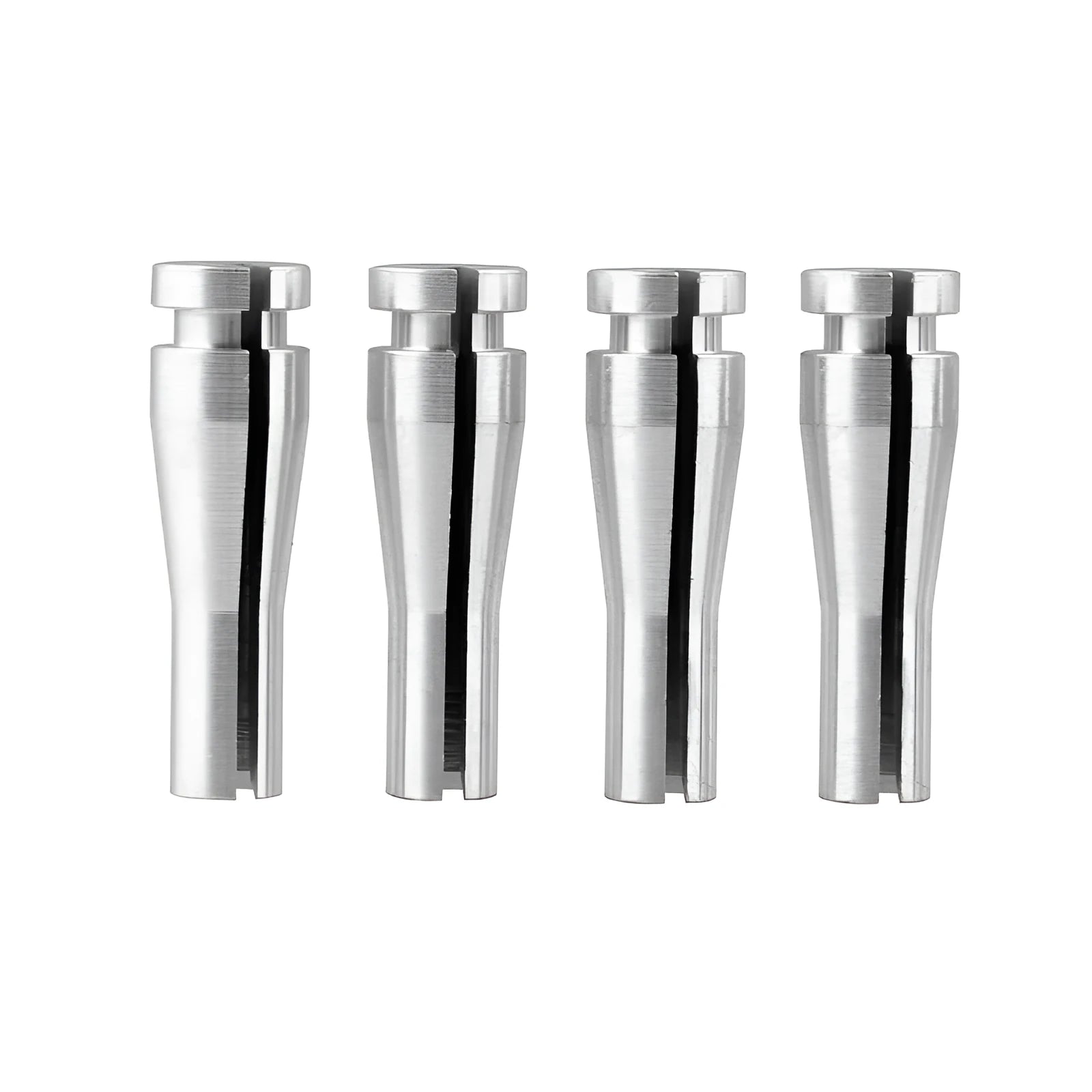 Four silver aluminium auto parts for Ford F-Series cab latch cable repair.