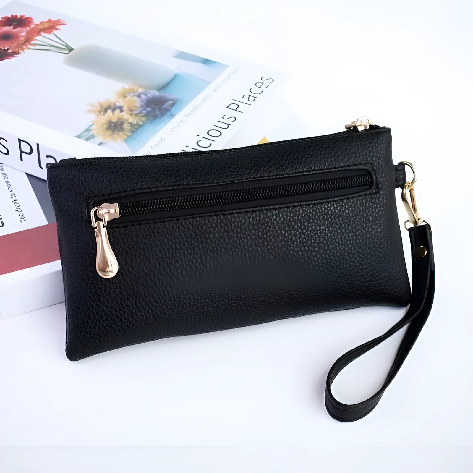 Soft PU leather crossbody bag in pine leaf green with a horizontal square shape and shoulder strap