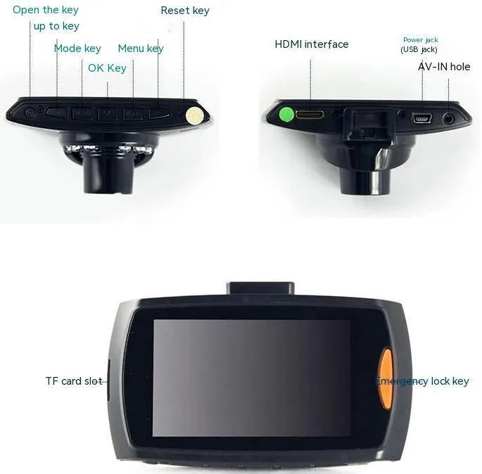 G30 HD Car DVR dual camera system with night vision, front and rear recording, and reversing image display