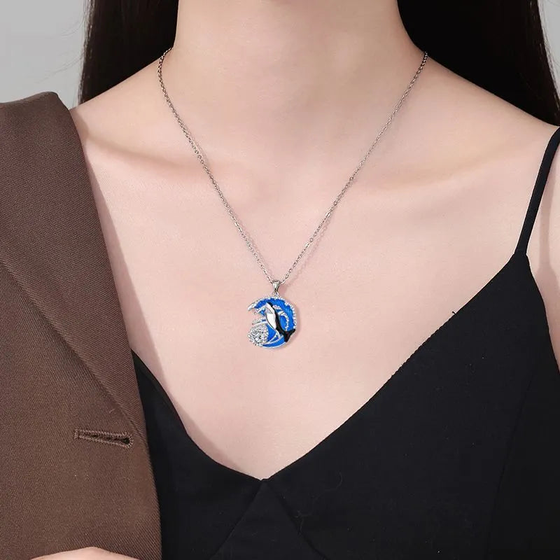 Women's shark pendant necklace with adjustable chain on copper with electroplated finish