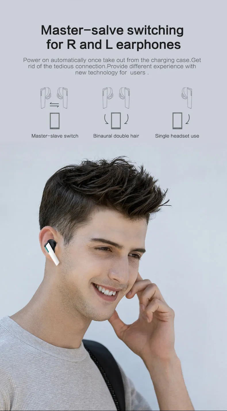 Wireless gaming Bluetooth headset, earplug type, Bluetooth 5.0, black white pink, 10-metre range