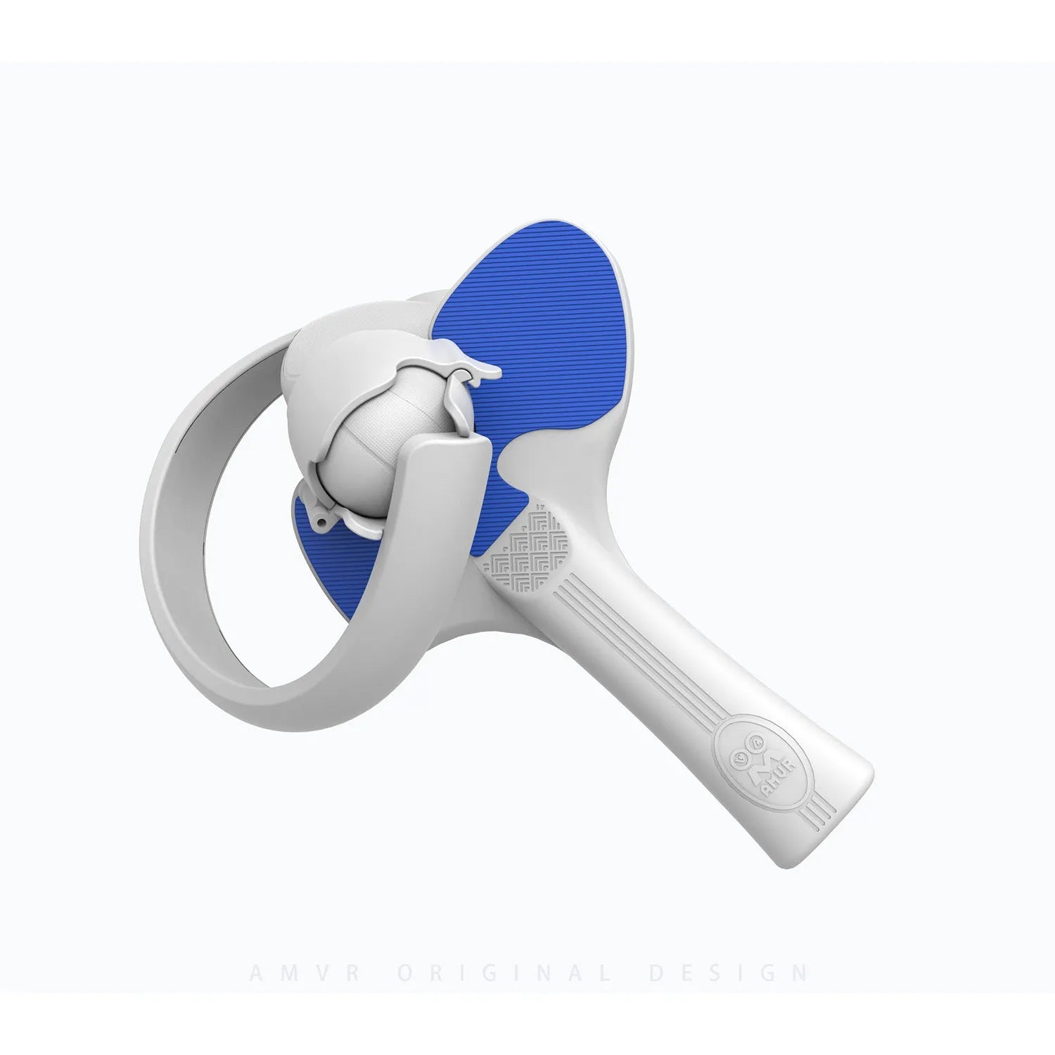 Red and blue plastic silicone handle grip for Pico 4 VR controller, shown as a table tennis racket accessory.