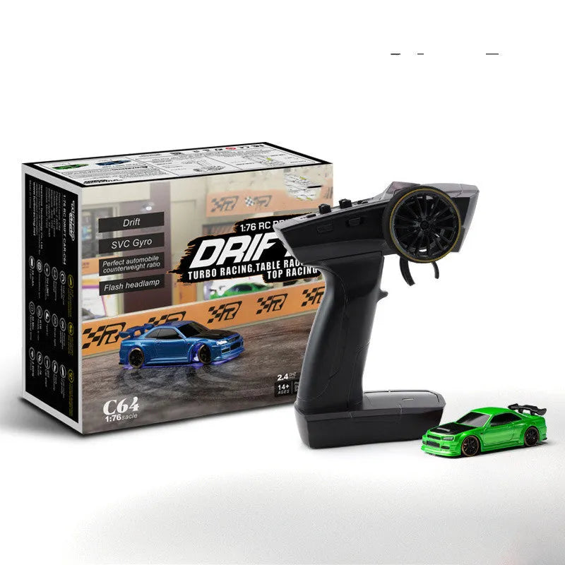 Turbo Racing C64 1:76 scale blue RC drift car with remote control
