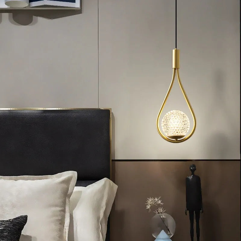 Copper modern minimalist bedside chandelier with 220V voltage and three light colour options for bedroom lighting