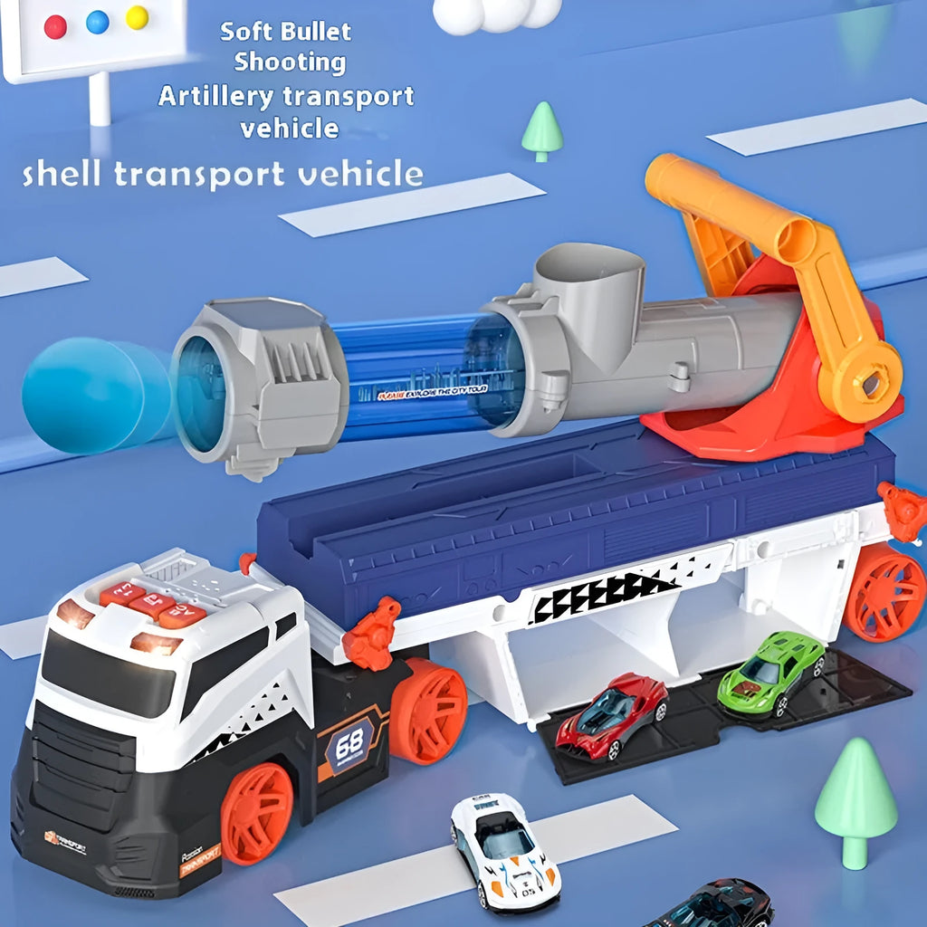 Children's battery-powered launch missile truck toy with catapult shell car and deformation track car, plastic vehicle for ages 4-6