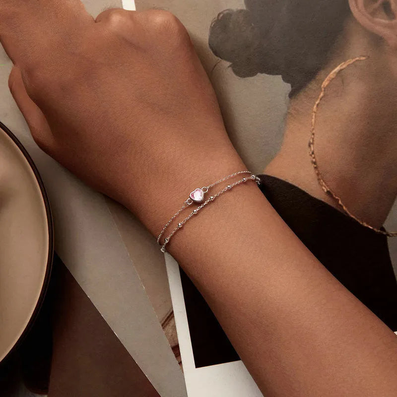 Sweet Girlish 925 sterling silver heart bracelet with adjustable chain showing 6mm pendant detail