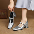 Chunky heel pumps with square toe, 3-5cm mid heel, available in black, silver, and leopard print, sizes 34-40
