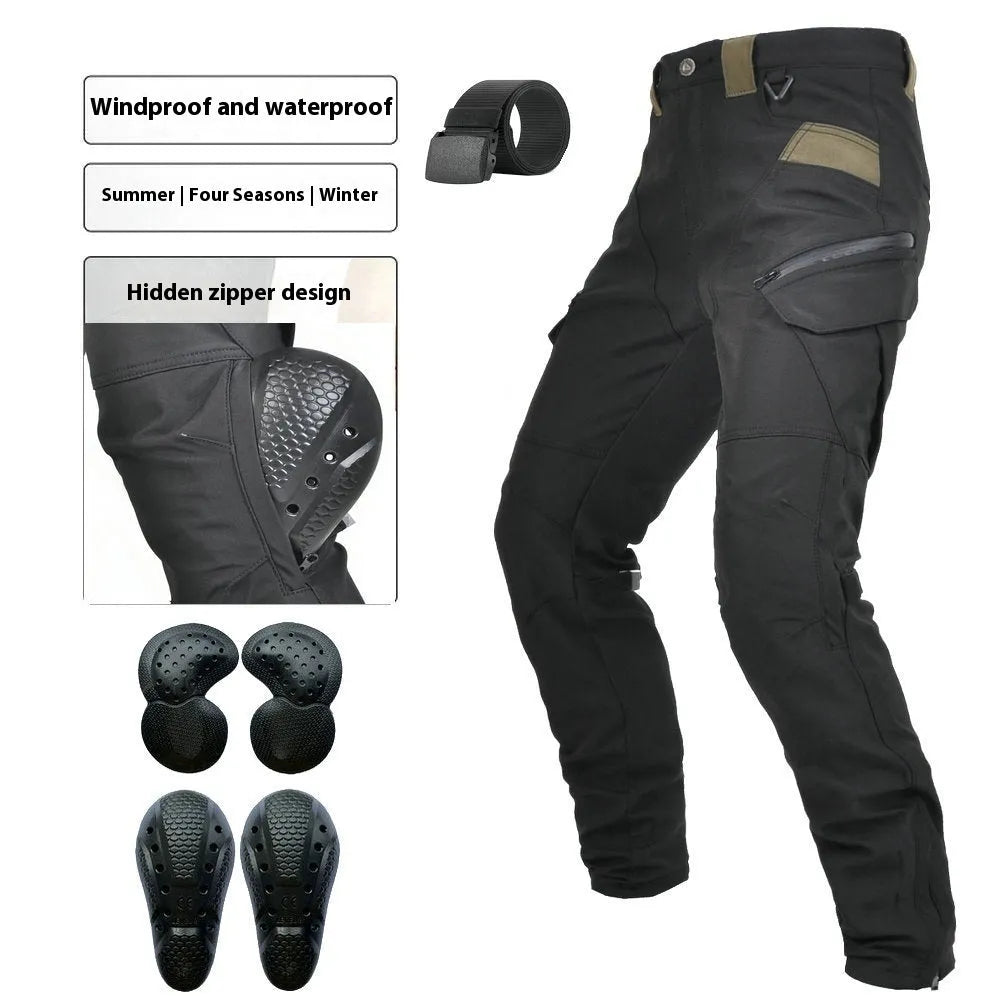 Motorcycle four seasons drop-resistant cycling trousers in green or black with waterproof and windproof features