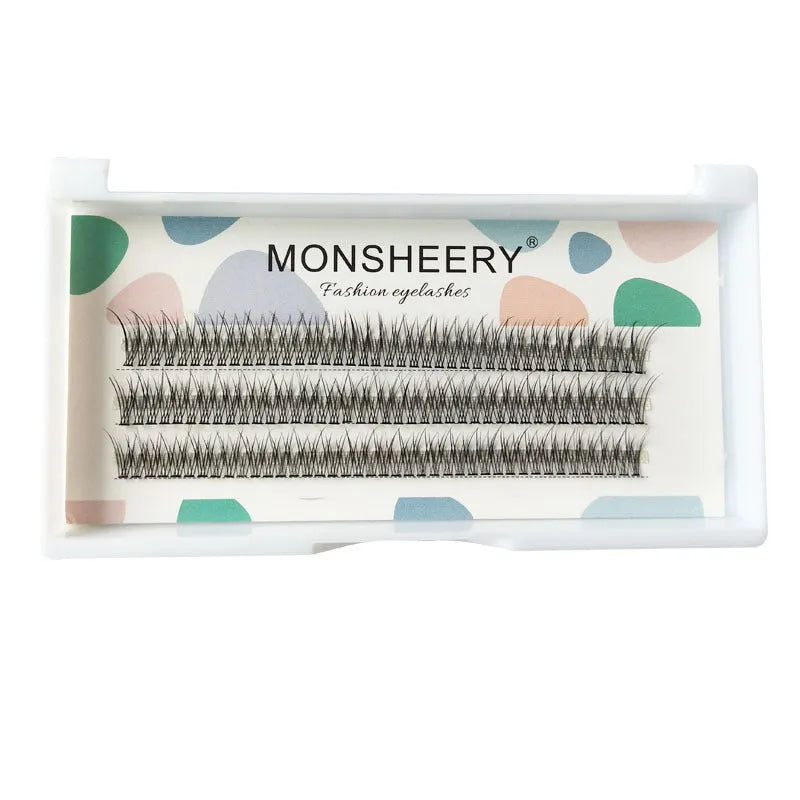 Black V-shaped fairy fishtail false eyelashes with thick segments on a clear band
