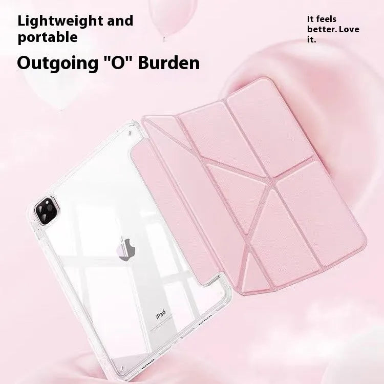 Acrylic transparent tablet protective cover with magnetic bracket and airbag corners for Apple iPad