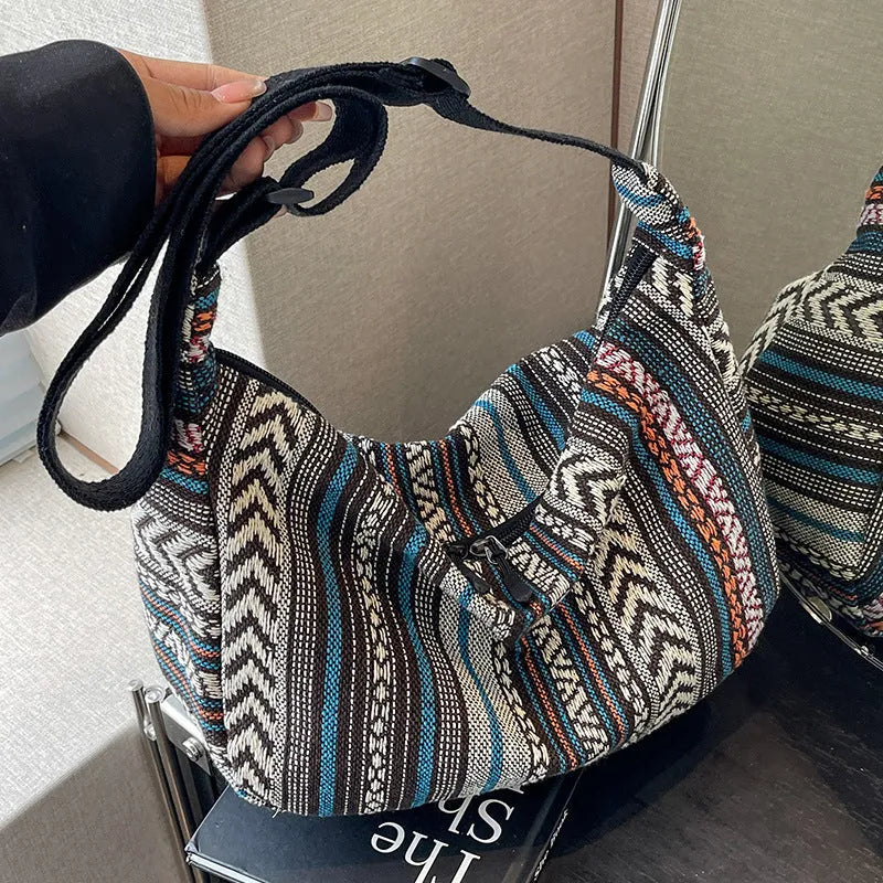 Women's ethnic style canvas dumpling crossbody bag in various colours