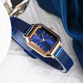 Women's square retro watch with rose shell case and slim 8mm thickness on wrist
