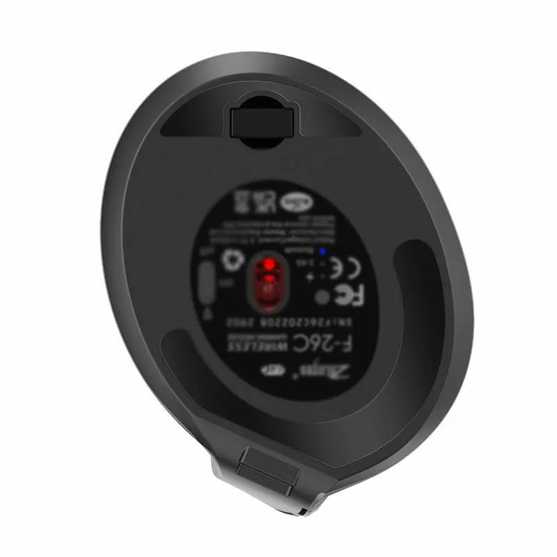 Gray vertical ergonomic wireless mouse with Bluetooth connectivity and self-charging capability