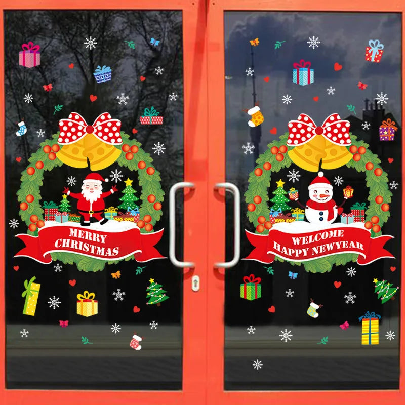 Two large colourful cartoon anime Christmas static cling window stickers, each 60 by 45 cm.