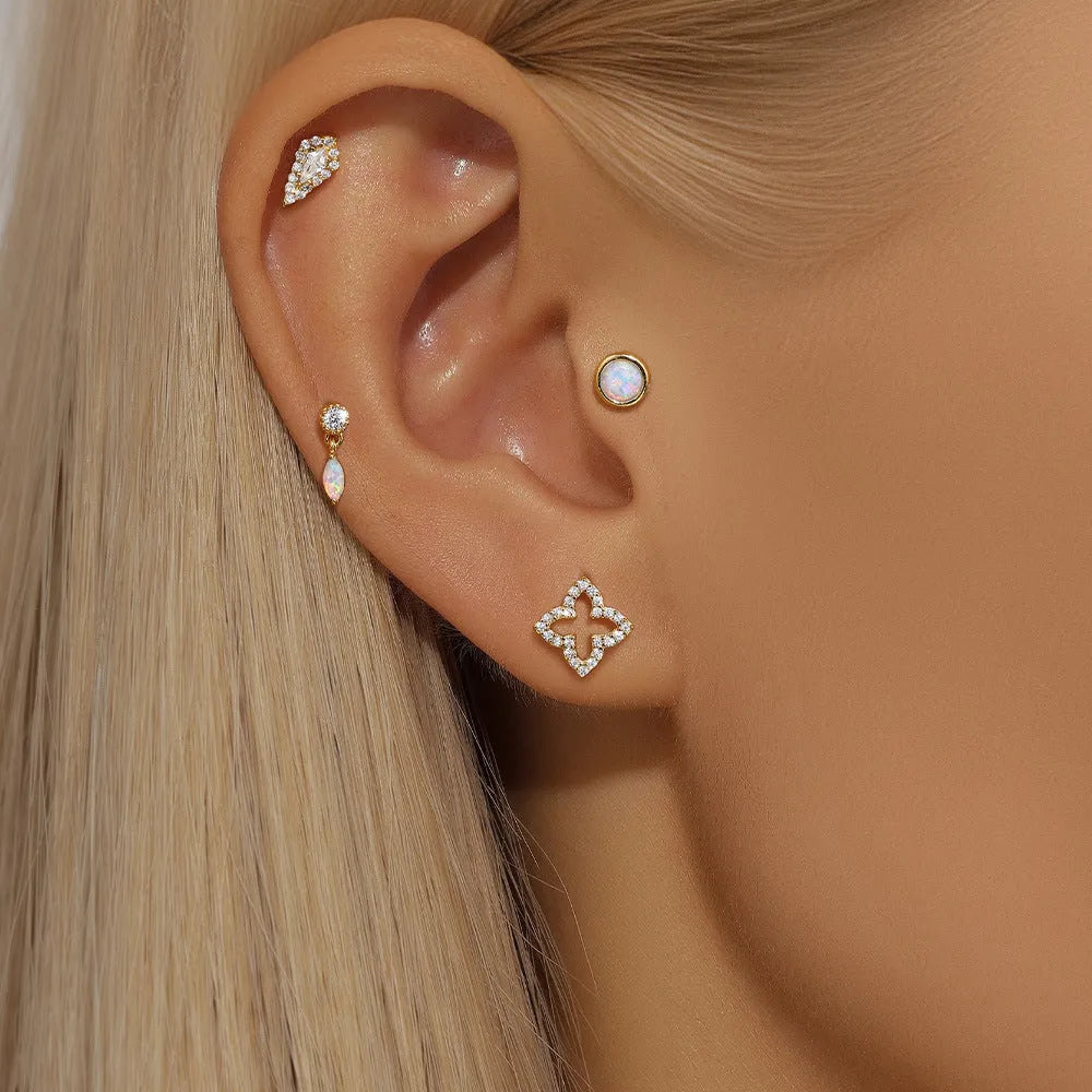 S925 sterling silver flat column ear bone stud with threaded post in gold electroplated finish