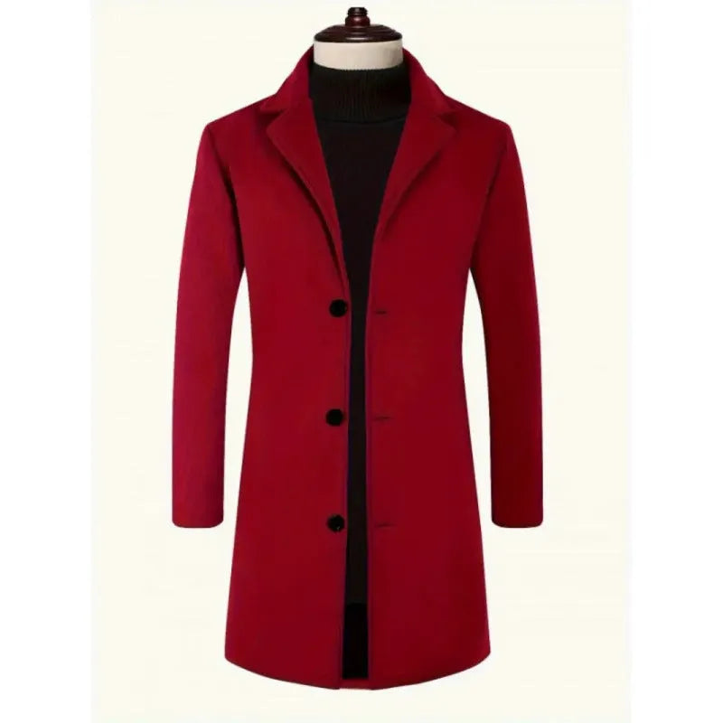 Men's mid-length polyester trench coat, slim fit, no belt, side seam pockets, solid colour, sizes XS-XXXL