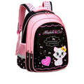Kids school backpack with cute cat print, nylon, zipper, computer pocket, large and small sizes