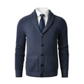 Men's wool knitted cardigan with V-neck, button front, pockets, and solid colour finish, sizes S to 4XL
