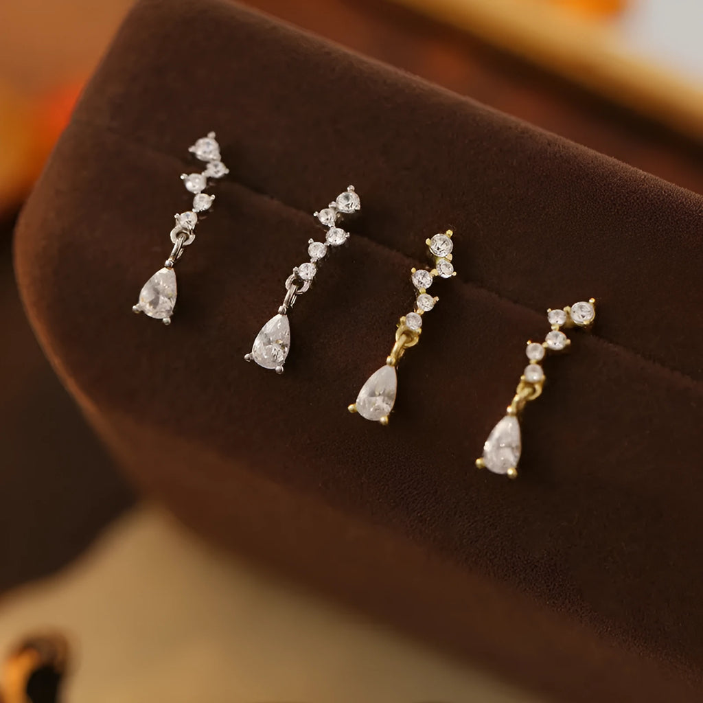 925 sterling silver water drop zircon earrings for women in gold or white gold colour with geometric shape