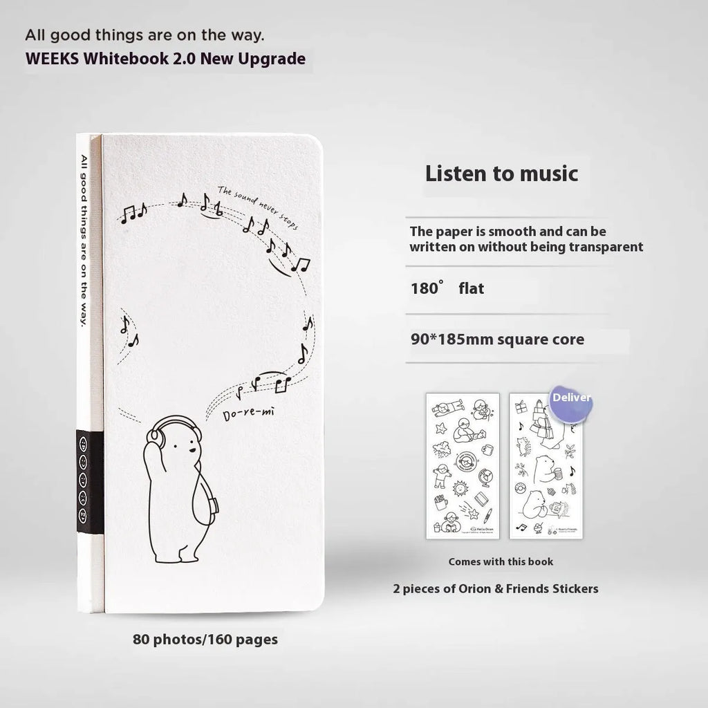 Small white paper notebook with plaid design, showing cover colour options and included stickers