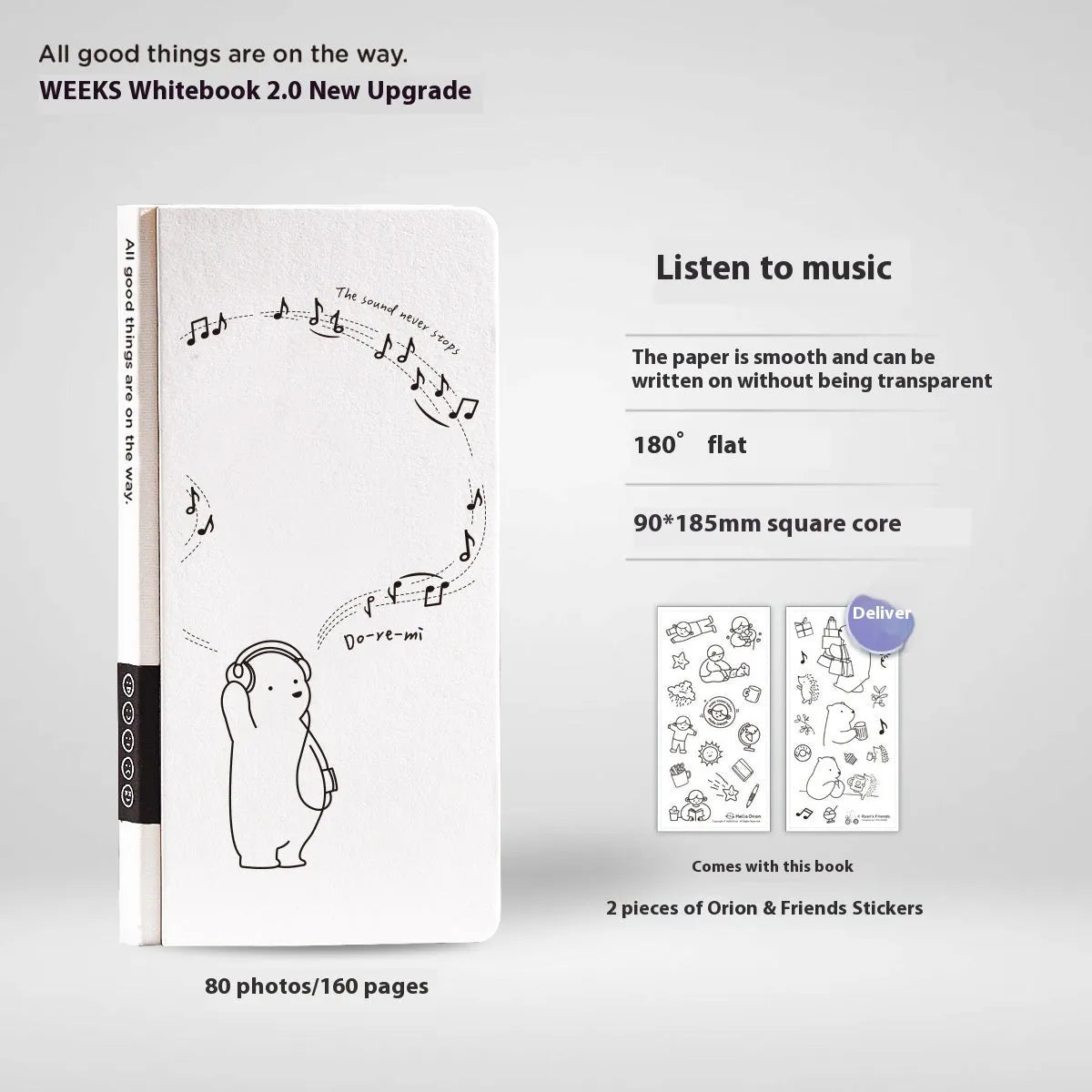 Small white paper notebook with plaid design, showing cover colour options and included stickers