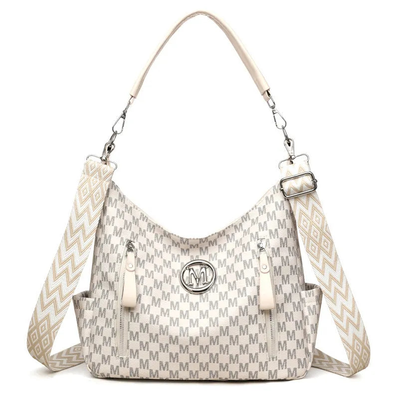 Retro printed PU shoulder messenger bag with sandwich pockets and adjustable straps
