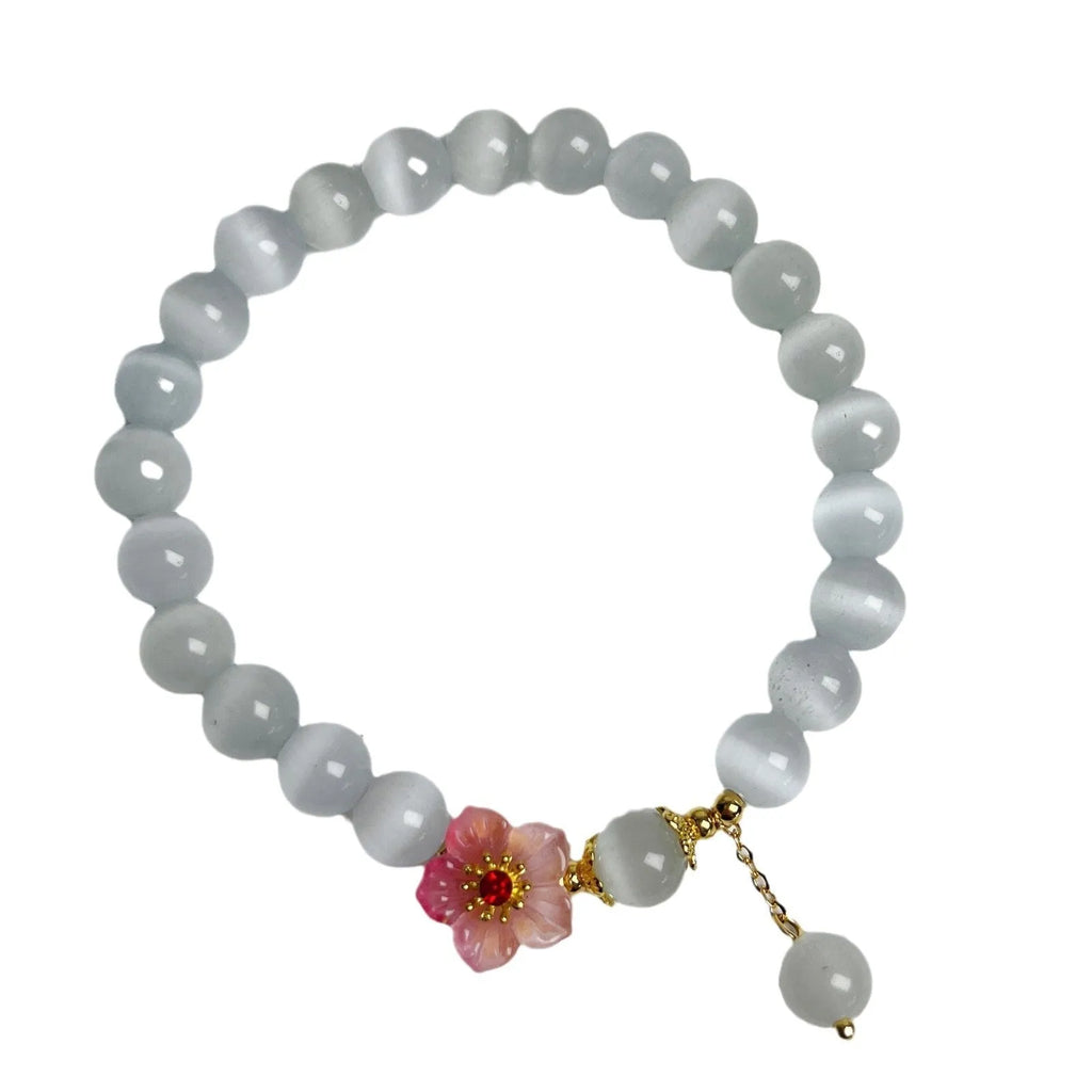 White opal flower beaded bracelet handmade from glass and coloured glaze in Chinese style