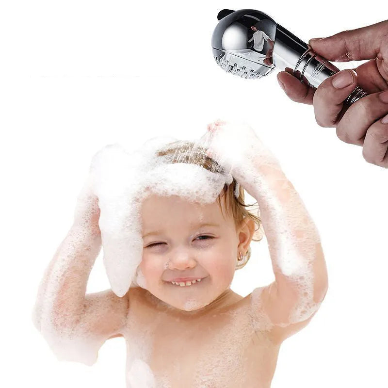 Silver ABS plastic handheld shower head for gentle pet and baby washing.