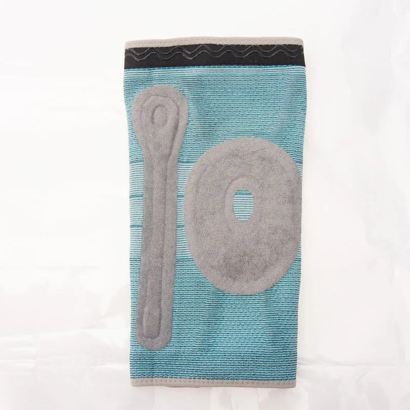 Sky blue silicone grip knee pads for sports, shown in sizes S, M, L, and XL.