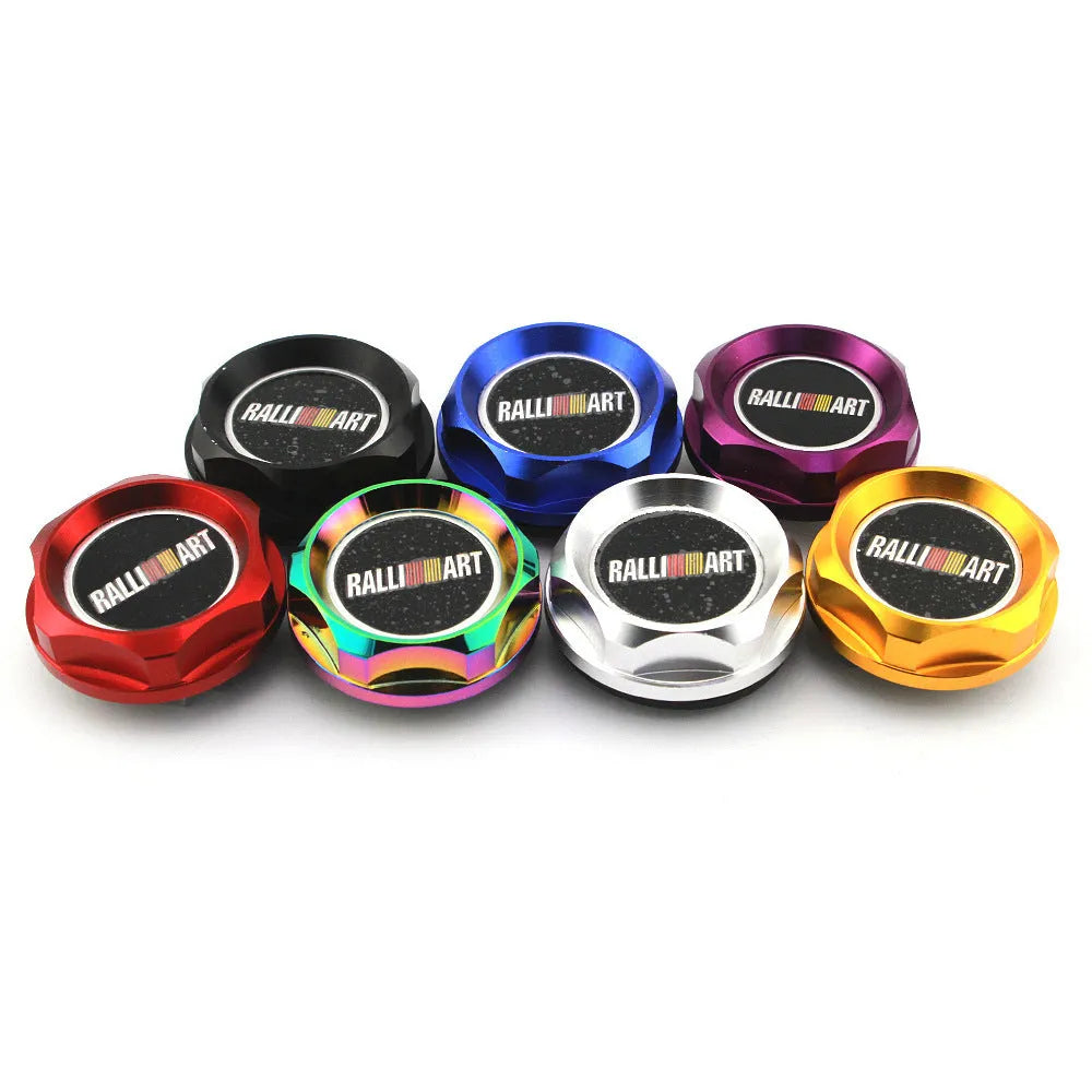 Aluminium oil filter cap for Mitsubishi cars in six colour options: red, blue, gold, silver, black, purple.
