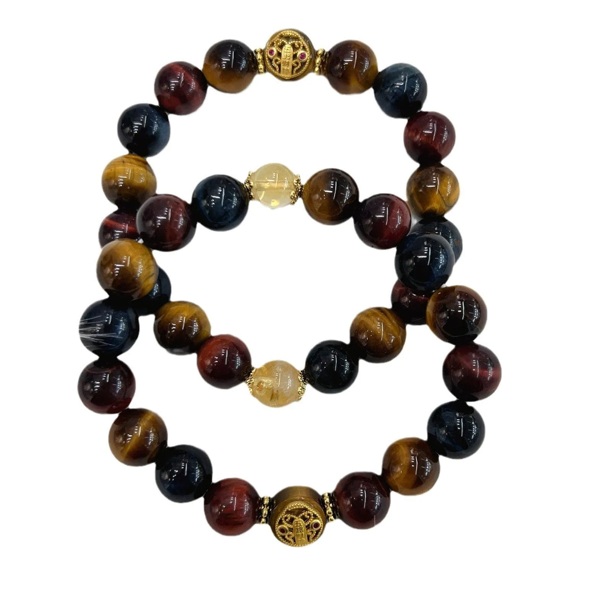 Natural tiger eye loose round beads long chain bracelet with Maillard styling measuring 18cm