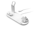 Aluminium wireless charging stand for mobile phone with headset and watch holder in silver colour