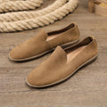 Handmade men's shoes in khaki with first layer cowhide interior and rubber sole