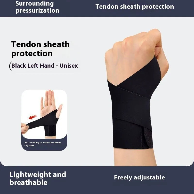 Athletic wristguards in black with adjustable hook-and-loop closure for wrist support during sports