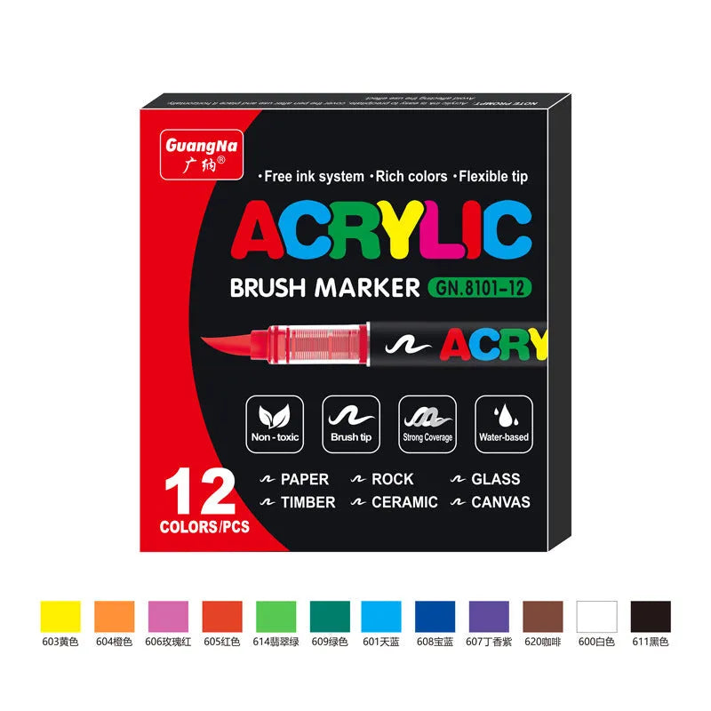Set of straight liquid acrylic marker pens with soft heads in multiple colours for art and graffiti