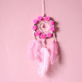 Pink ostrich feather dreamcatcher wind chimes wall decoration measuring 10cm
