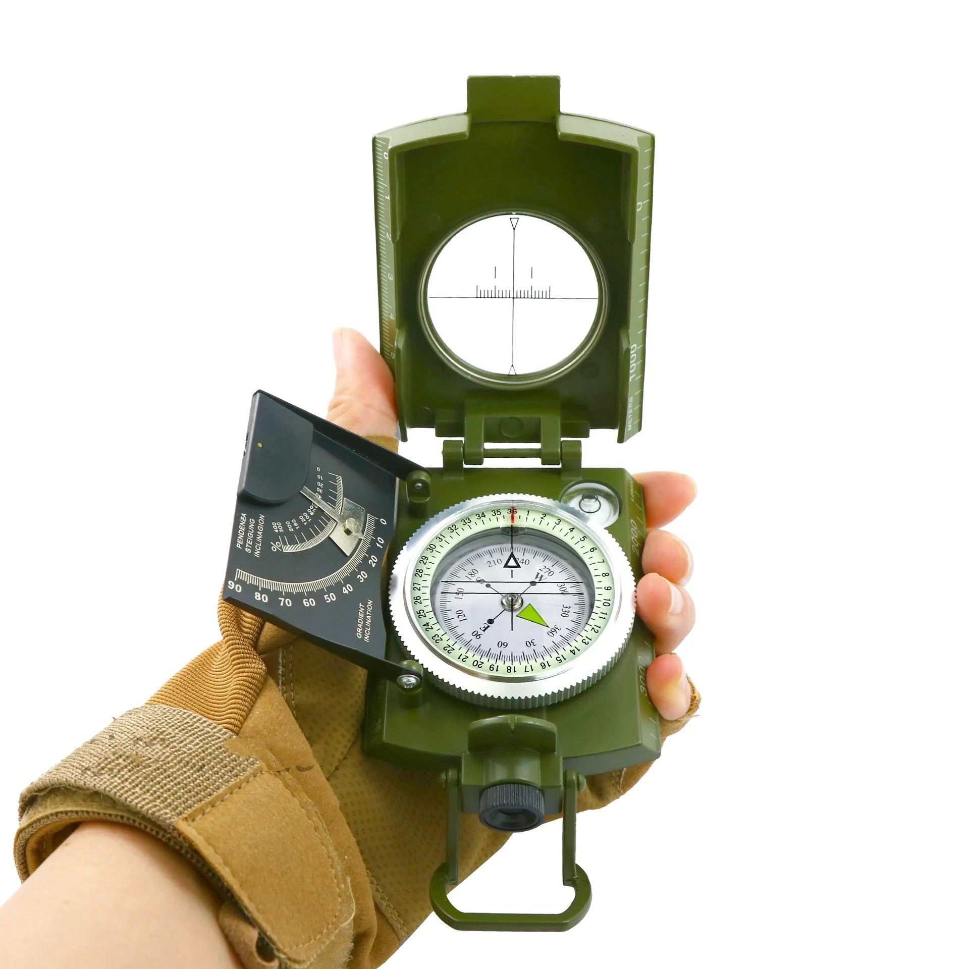 K4074 high-precision professional metal outdoor compass with hanging rope and ring.