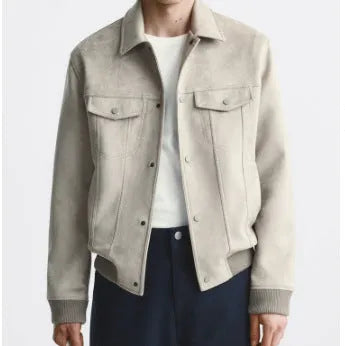 Commuter suede velvet jacket coat in mink colour with long sleeves and spandex fabric for flexible movement