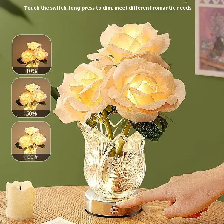 Crystal flowers bedside lamp with touch controls and USB charging port