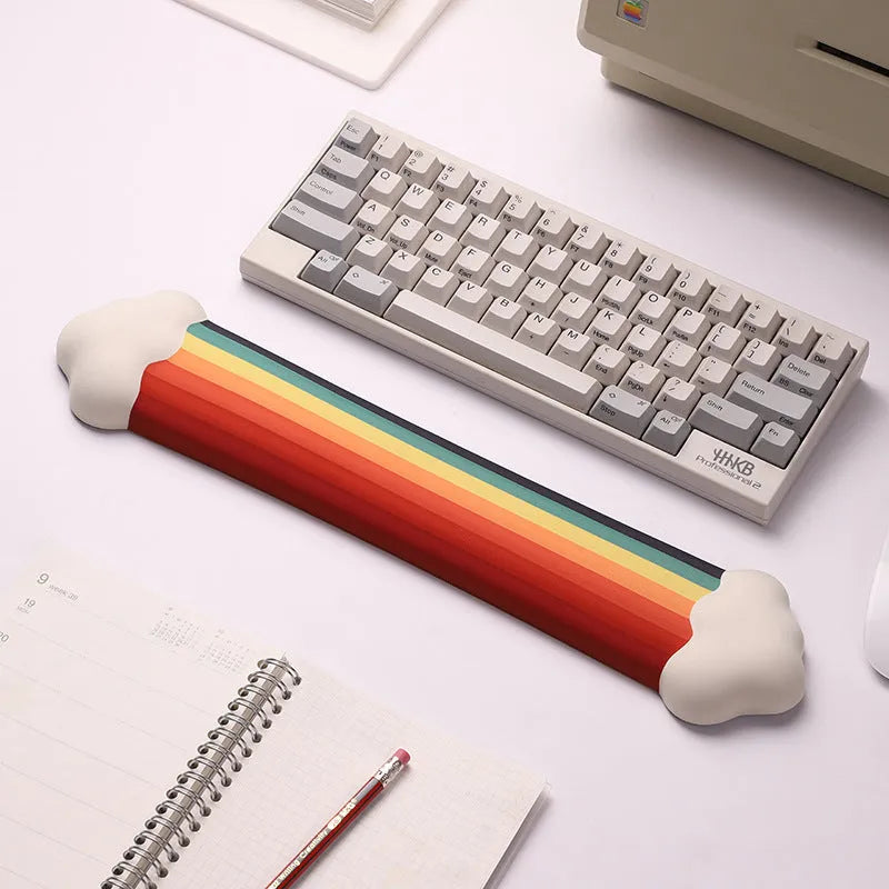 Silica gel wrister mouse pad and keyboard support set with pastoral cloud patterns in silicone material