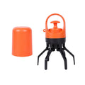 Blue and orange portable pet waste scooper with claw mechanism and built-in bag dispenser