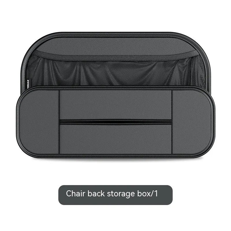 Black leather car seat rear storage bag with dimensions 36cm by 24cm by 8cm.