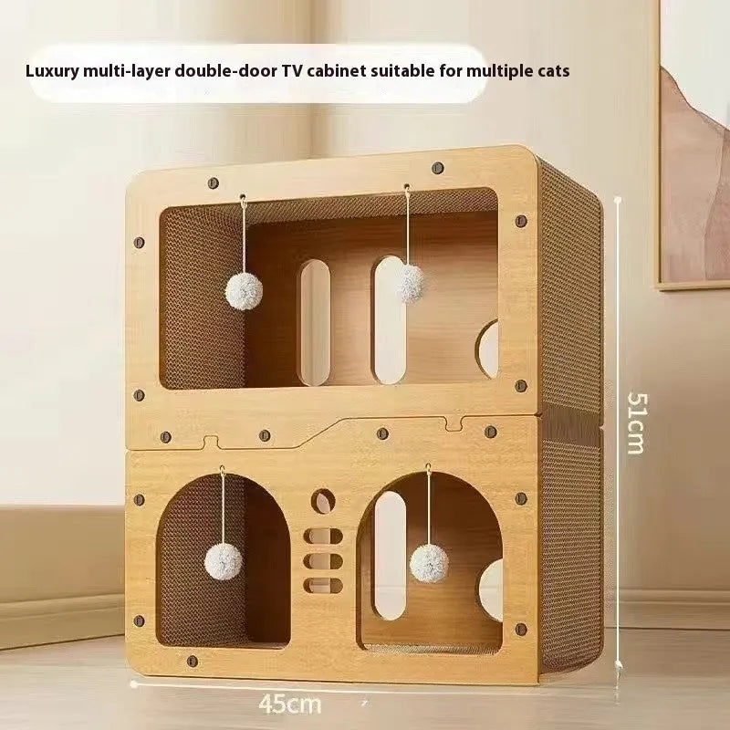 Double layer cat scratching board and nest in a cute owl design style