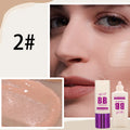 Bottle of BB cream liquid foundation concealer in one of ten available shades, labelled with brightening and repair properties.