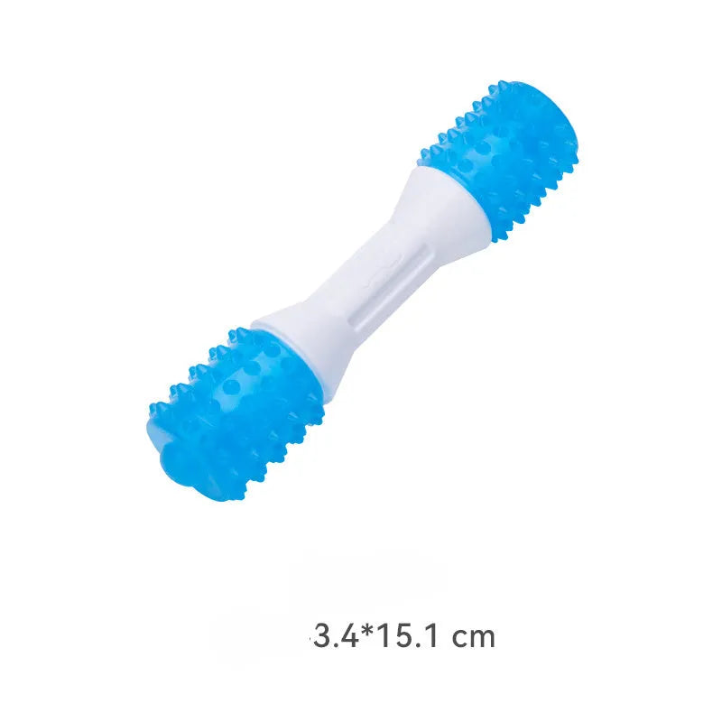 Dual-colour puppy teething chew toy with dual-hardness PU rubber for dental health and teething relief