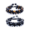 Men's handcrafted Tiger Eye double-row woven bracelet with geometric beads and magnetic closure