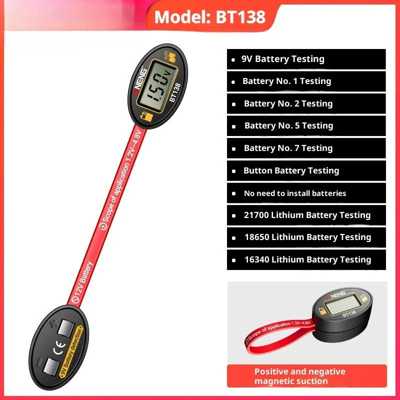 BT138 small portable digital display battery detector with magnetic battery level tester function